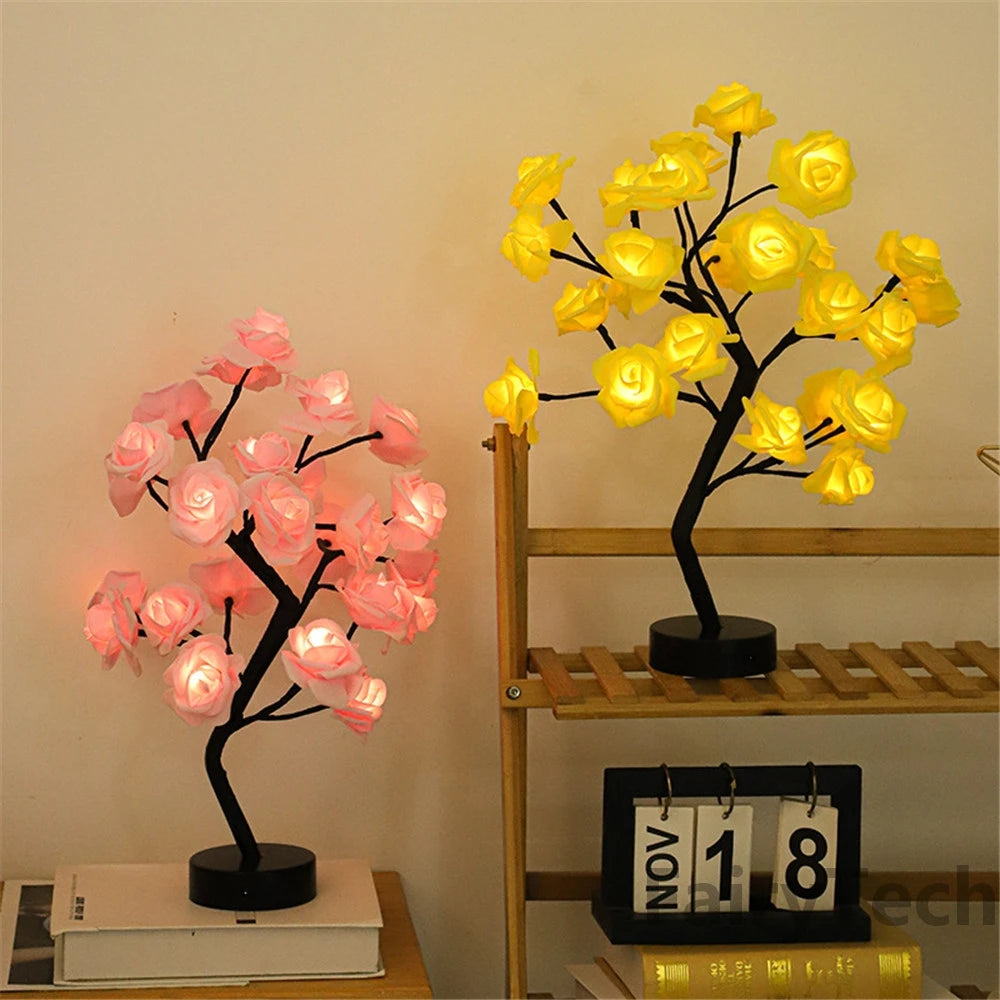 LED Rose Tree Table Lamp USB Fairy Light for Home Decor