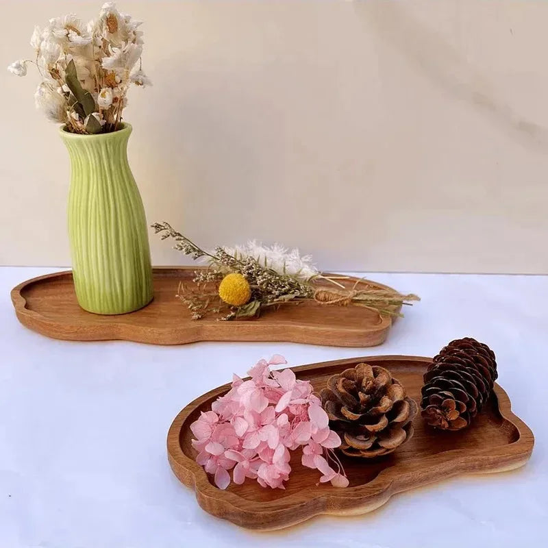Japanese-Style Wooden Serving Tray for Snacks, Desserts and Coffee
