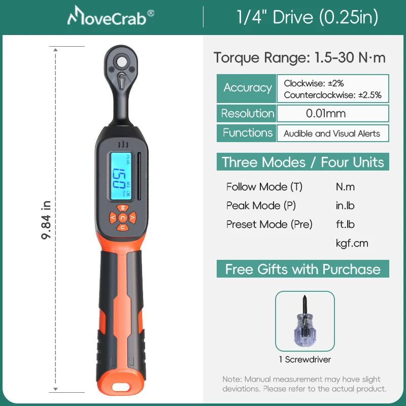 High Precision Digital Torque Wrench 1–340Nm for Automotive and Bike Repair Preset, LED, and Audible Alerts