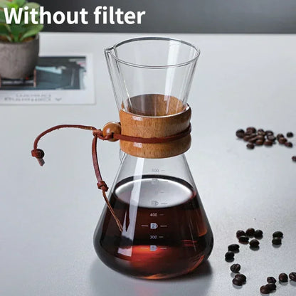 600ml Hand Glass Coffee Kettle with Stainless Steel Drip Filter