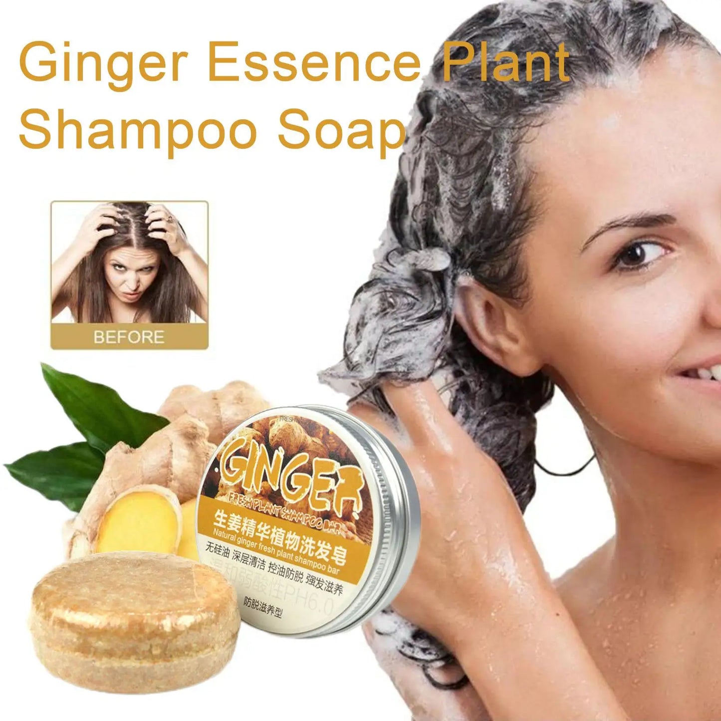 Ginger Shampoo Bar for Hair Growth Cold Processed, Plant-Based Formula