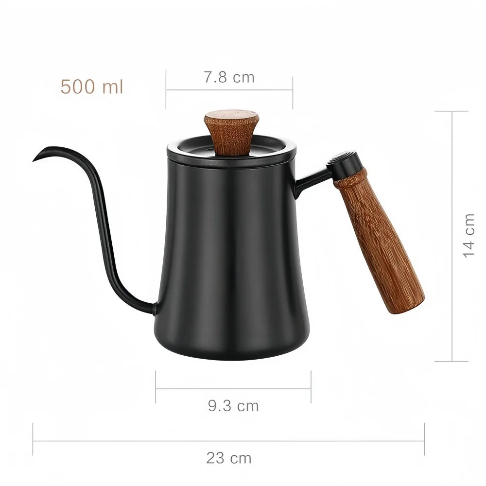 500ml Stainless Steel Coffee Pot with Thermometer and Wooden Handle