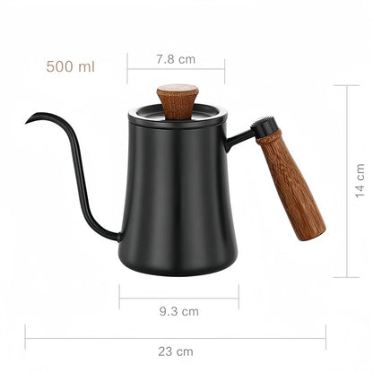 500ml Stainless Steel Coffee Pot with Thermometer and Wooden Handle