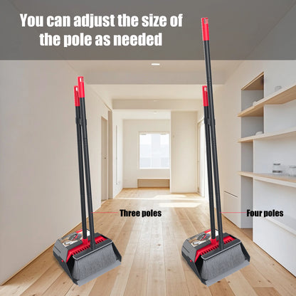 Adjustable Long-Handle Broom and Dustpan Set with Folding Dustpan