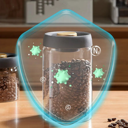 Transparent Glass Coffee Bean Jar Vacuum Airtight Food Storage Container