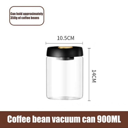 Transparent Glass Coffee Bean Jar Vacuum Airtight Food Storage Container