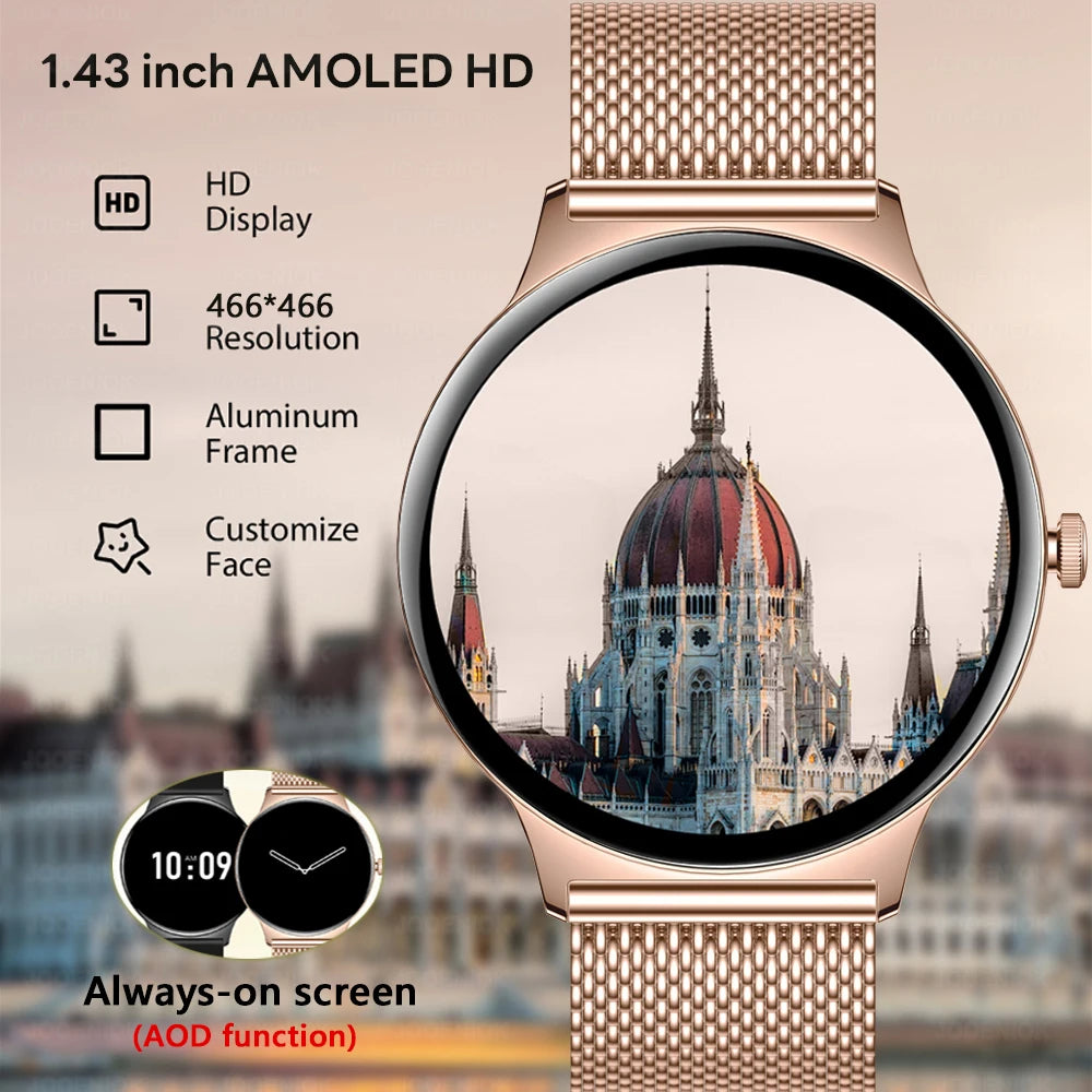 Fashion Slim Smartwatch for Women with Bluetooth 5.3, AMOLED Screen and Advanced Fitness Monitoring