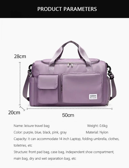 Lightweight Overnight Bag for Women with Dry-Wet Separation and 35L Capacity