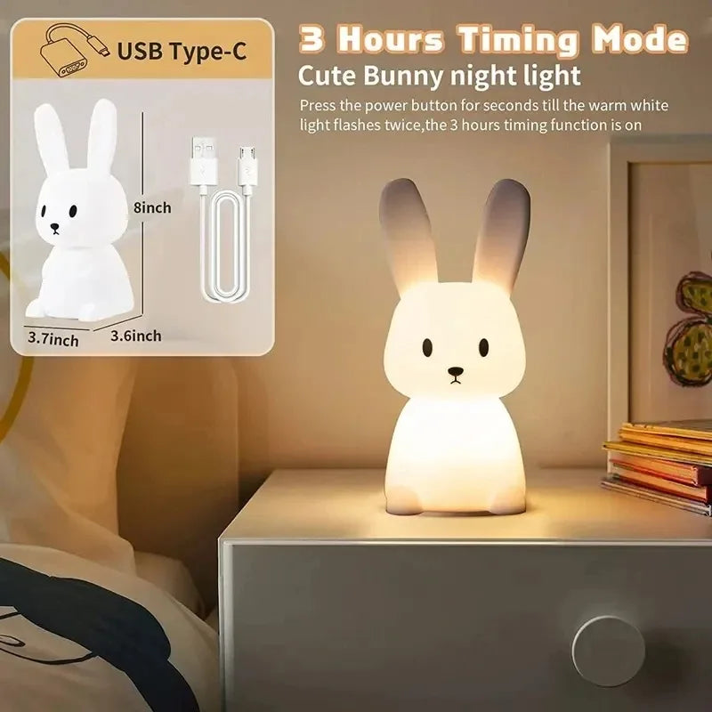 Soft Silicone Bunny Night Light with Touch Control & 7-Colour Modes