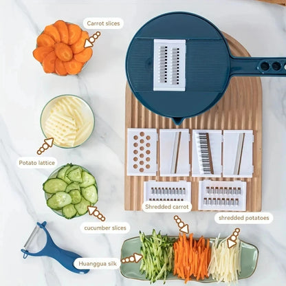 Multi-Functional 9-in-1 Manual Vegetable Slicer with Interchangeable Blades