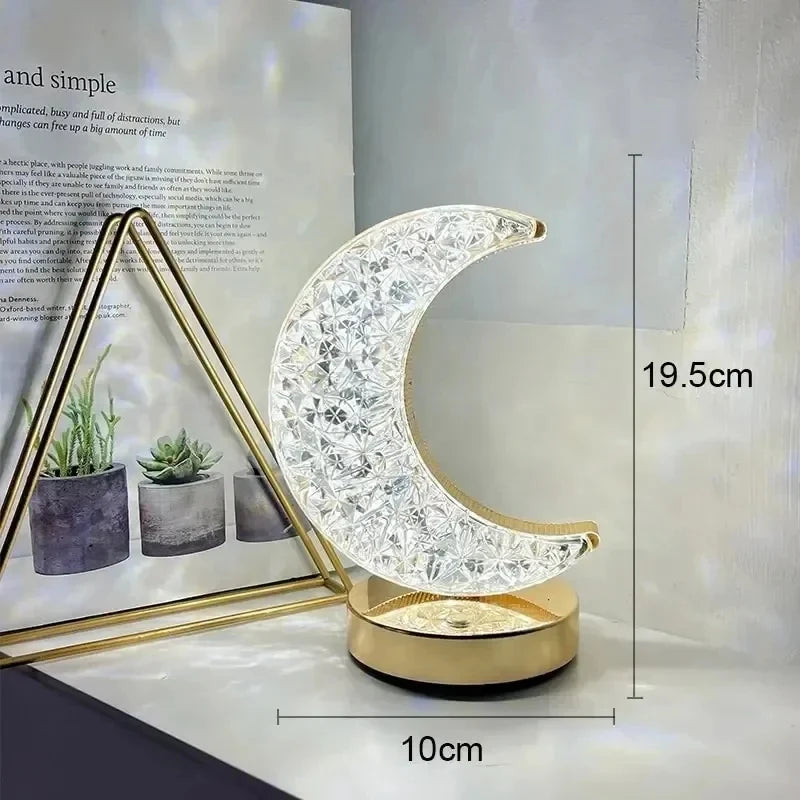 3D Crystal Moon Bedside Lamp Touch Control, Rechargeable & Stylish Night Light