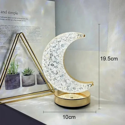 3D Crystal Moon Bedside Lamp Touch Control, Rechargeable & Stylish Night Light