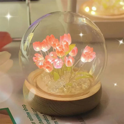 Handmade Tulip Flower LED Night Light for Bedroom Decor