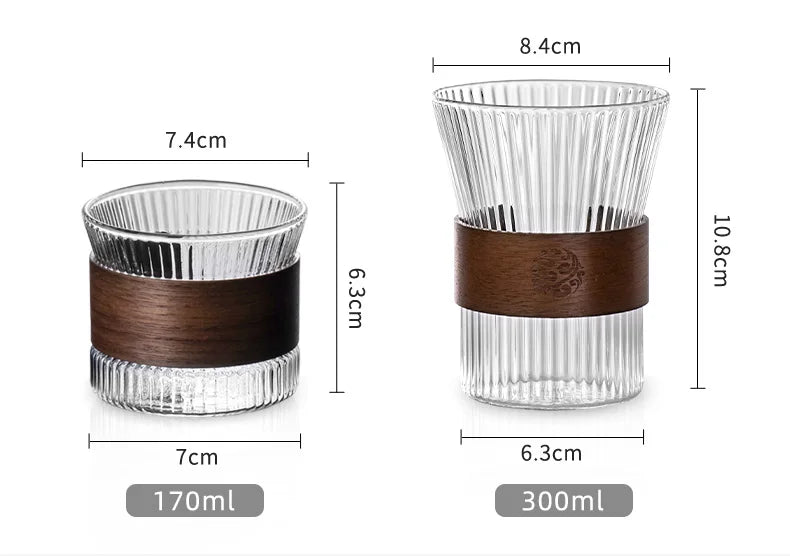 Transparent Glass Mug with Wooden Sleeve Stylish Coffee and Tea Cup