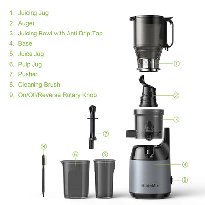 BioloMix Cold Press Juicer with 130mm Feed Chute and Triple Mesh Filtration