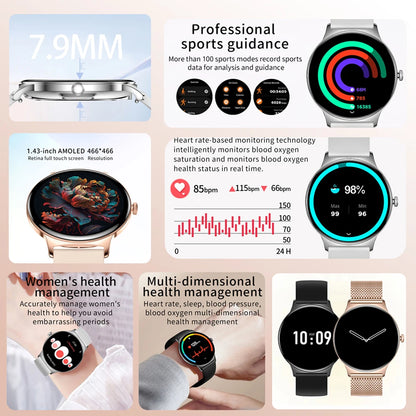 Fashion Slim Smartwatch for Women with Bluetooth 5.3, AMOLED Screen and Advanced Fitness Monitoring