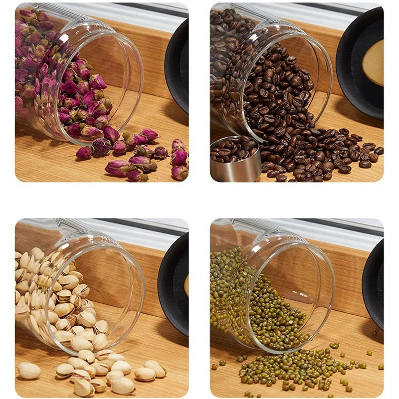 Transparent Glass Coffee Bean Jar Vacuum Airtight Food Storage Container