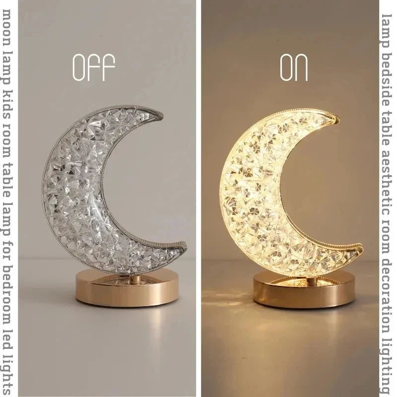 3D Crystal Moon Bedside Lamp Touch Control, Rechargeable & Stylish Night Light
