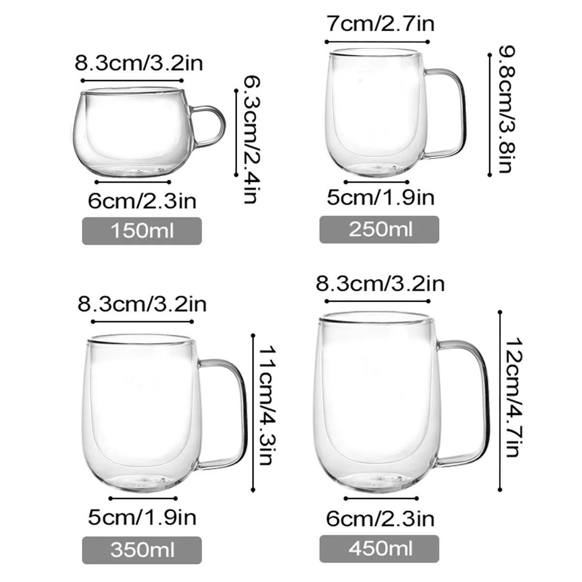 Elegant Double Wall Glass Cup for Coffee, Tea, Latte, and Cold Brews
