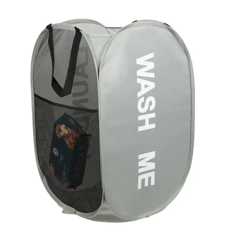 Foldable Mesh Laundry Basket with Pop-Up Design and Side Pockets