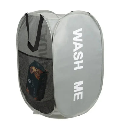 Foldable Mesh Laundry Basket with Pop-Up Design and Side Pockets