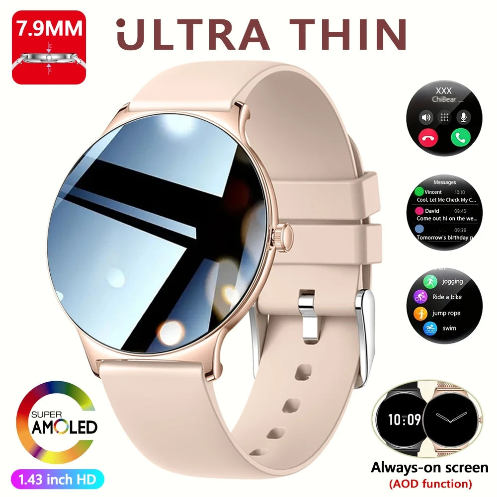 Fashion Slim Smartwatch for Women with Bluetooth 5.3, AMOLED Screen and Advanced Fitness Monitoring