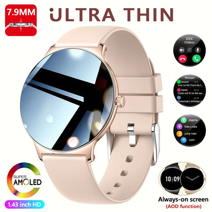 Fashion Slim Smartwatch for Women with Bluetooth 5.3, AMOLED Screen and Advanced Fitness Monitoring