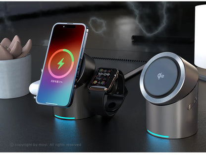 Magnetic 3-in-1 Qi2 Fast Wireless Charger Touch Control Dock for Apple & Android Devices