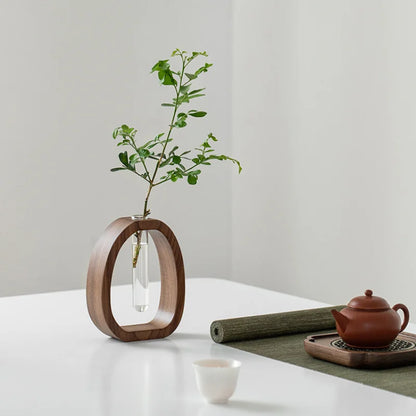 Handmade Solid Wood Holder with Glass Tube for Plant and Flower Display