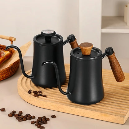 500ml Stainless Steel Coffee Pot with Thermometer and Wooden Handle