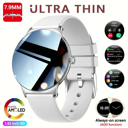 Fashion Slim Smartwatch for Women with Bluetooth 5.3, AMOLED Screen and Advanced Fitness Monitoring