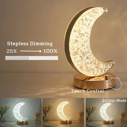 3D Crystal Moon Bedside Lamp Touch Control, Rechargeable & Stylish Night Light