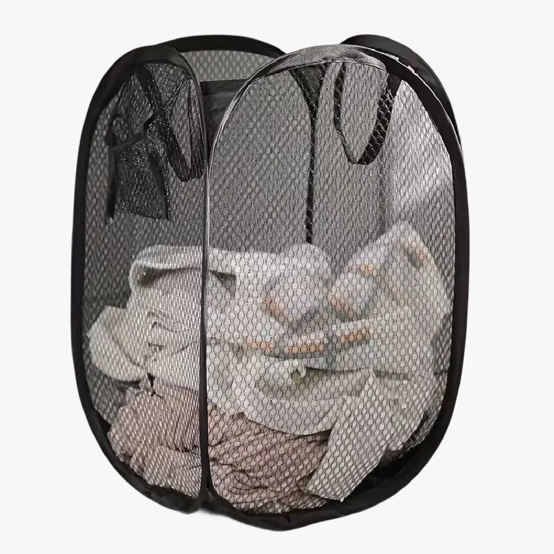 Foldable Mesh Laundry Basket with Pop-Up Design and Side Pockets