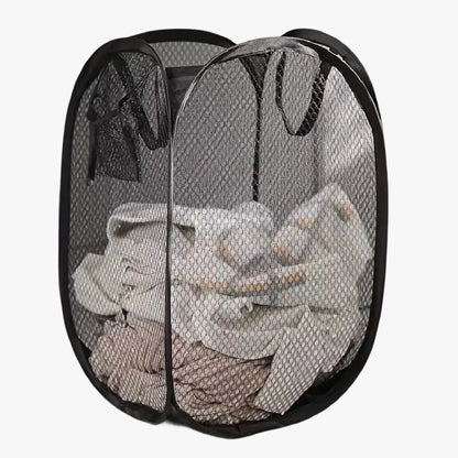Foldable Mesh Laundry Basket with Pop-Up Design and Side Pockets