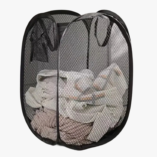Foldable Mesh Laundry Basket with Pop-Up Design and Side Pockets