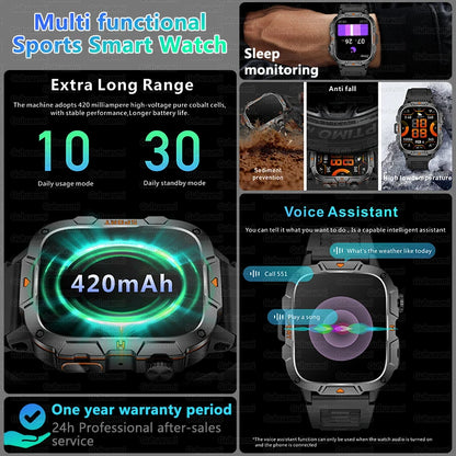 Men's Sports Smartwatch with HD Bluetooth Call & 100+ Modes – Military Grade