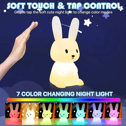 Soft Silicone Bunny Night Light with Touch Control & 7-Colour Modes