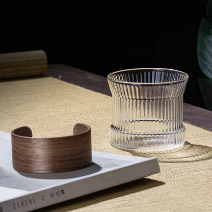 Transparent Glass Mug with Wooden Sleeve Stylish Coffee and Tea Cup