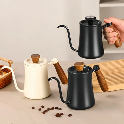 500ml Stainless Steel Coffee Pot with Thermometer and Wooden Handle