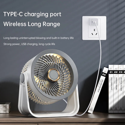 Portable USB Rechargeable Desktop Fan with 5 Speeds and Night Light
