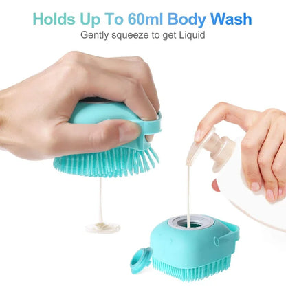 Pet Shampoo Brush with 80ml Dispenser for Dogs and Cats - Soft Silicone