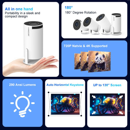 HY300 Pro Smart Projector 4K Supported, 720P Native, Dual WiFi6, Bluetooth 5.0