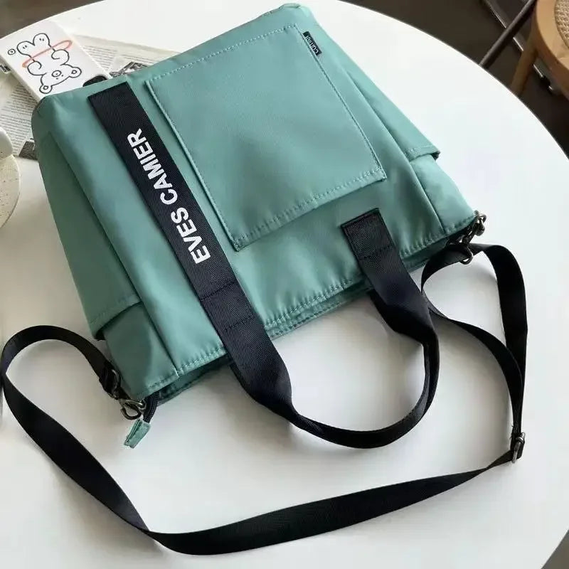 Fashion Nylon Tote Handbag with Zipper and Multiple Pockets