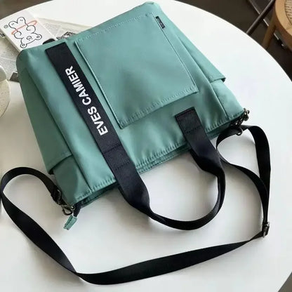 Fashion Nylon Tote Handbag with Zipper and Multiple Pockets