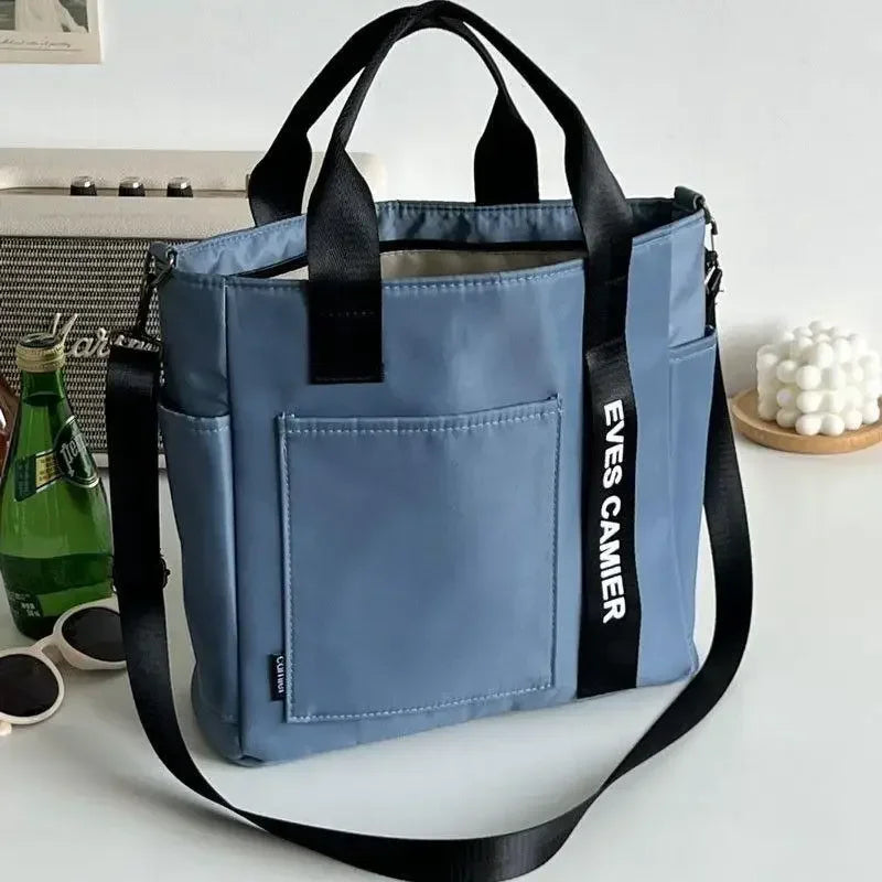 Fashion Nylon Tote Handbag with Zipper and Multiple Pockets