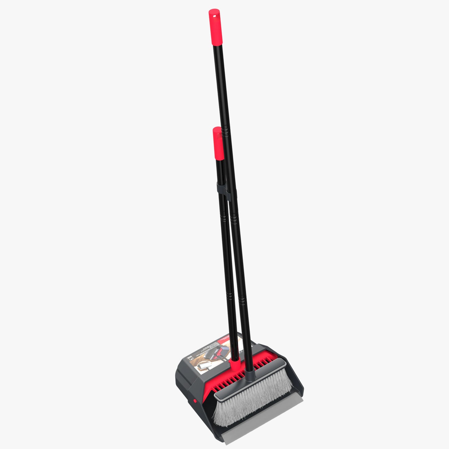Adjustable Long-Handle Broom and Dustpan Set with Folding Dustpan