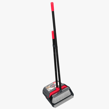 Adjustable Long-Handle Broom and Dustpan Set with Folding Dustpan