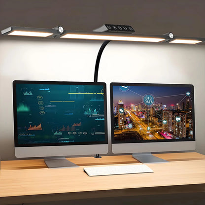 24W Triple Head LED Office Desk Lamp with Clamp and Stepless Dimming