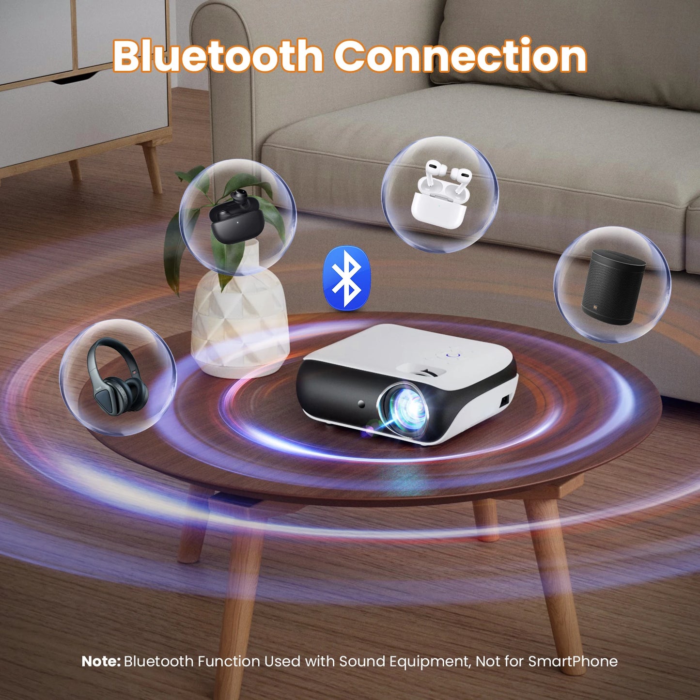 HAPPRUN 1080P Bluetooth Mini Projector with HiFi Speaker