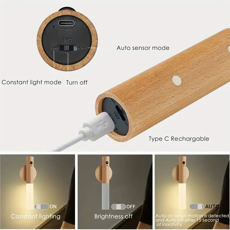 Wireless Motion Sensor Night Lamp LED Magnetic Rechargeable Light for Home